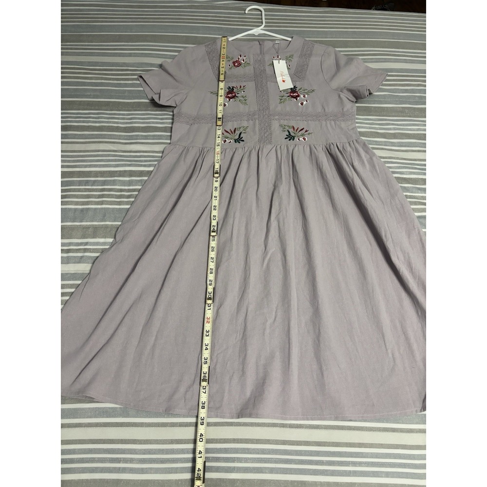 NWT Petal Lush Women Floral Midi Dress Purple Embroidered Lace Cotton Cottage M - Picture 11 of 13